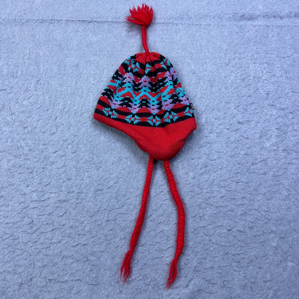 VTG SMILEY Winter Cap Adult Colorful Wool Ski Hat Fair Isle Ear Flap Tassel USA